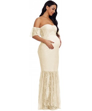 Nightgowns & Sleepshirts Women's Off Shoulder Ruffle Sleeve Lace Mermaid Maternity Baby Shower Gown Maxi Photography Dress - ...