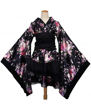 Robes Women's Short Kimono Dress with OBI Belt Gothic Lolita Yukata Robe Japanese Traditional Kimono Cosplay Fancy Dress - Bl...