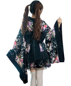 Robes Women's Short Kimono Dress with OBI Belt Gothic Lolita Yukata Robe Japanese Traditional Kimono Cosplay Fancy Dress - Bl...