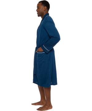 Robes Men's Lightweight Jersey Robe - Luxury Long Sleeve Summer Bathrobe w/Contrast Piping - Navy - CX18OE6OZTU