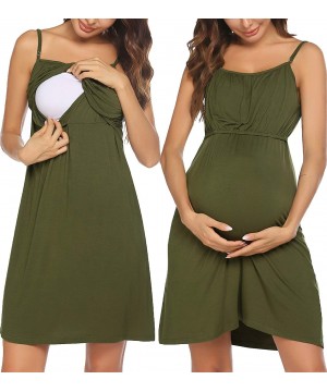 Nightgowns & Sleepshirts Women's Nursing Nightgown Maternity Dress Breastfeeding Hospital Gown Full Slips Sleepwear - Army Gr...