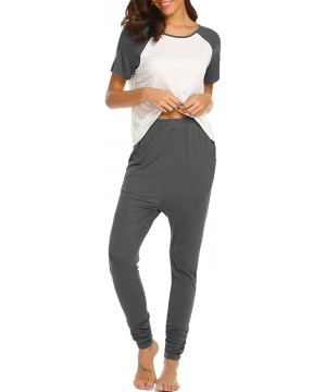 Sets Pajamas Set Women's Sleepwear Short Sleeve Top & Long Sleep Pants Loungewear PJ Sets - Charcoal Grey - CT18EH5T9WS