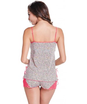 Sets Womens Pajama Set 2 Piece Lace Cami Shorts Sexy Nightwear Sleepwear One Size Fits XS-M - Floral Print Grey - C218Q9RLE8K