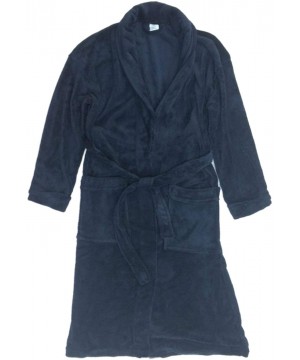 Robes Mens Plush Navy Blue Fleece Robe House Coat Bathrobe - C918XL8TO5K