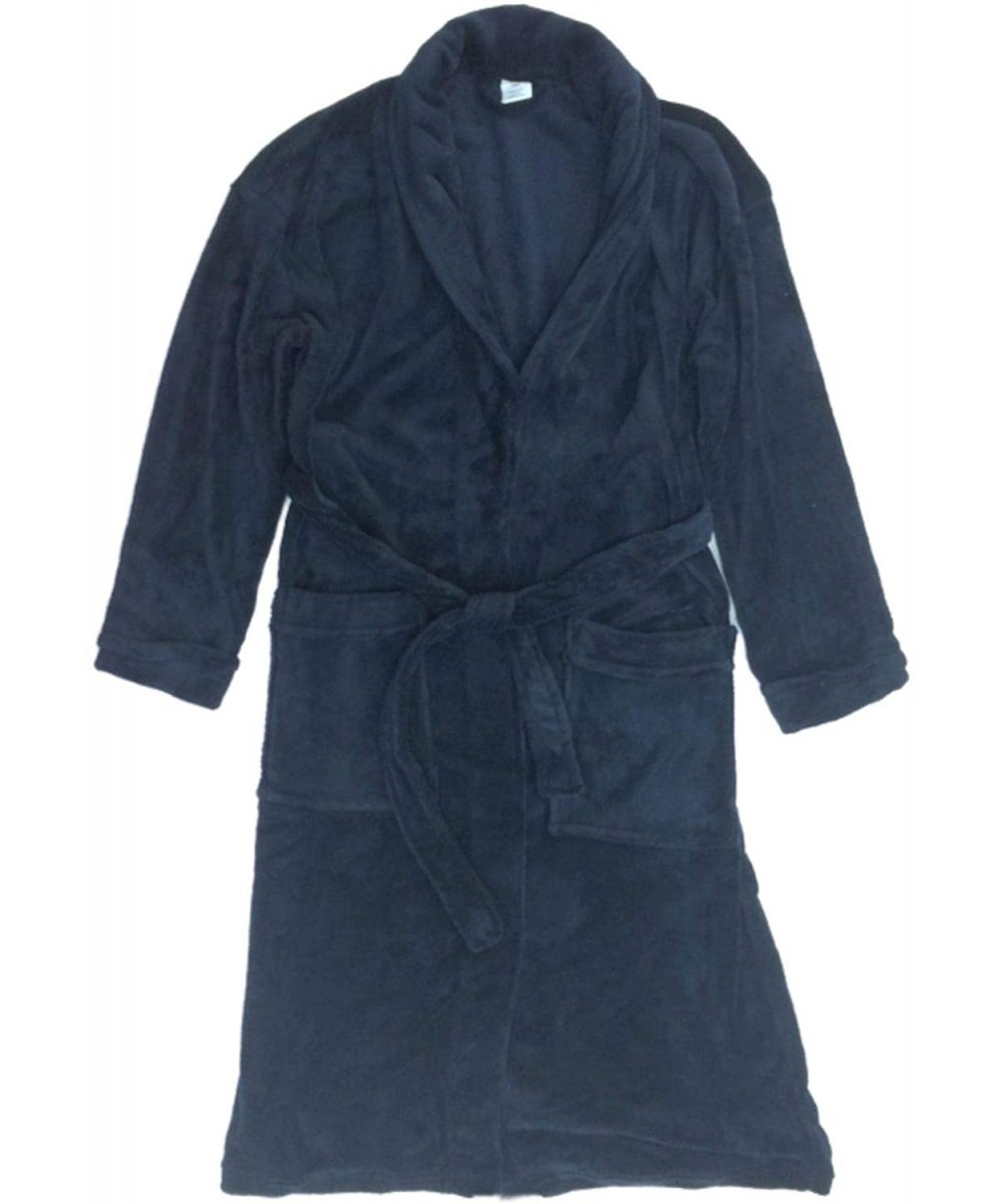 Robes Mens Plush Navy Blue Fleece Robe House Coat Bathrobe - C918XL8TO5K