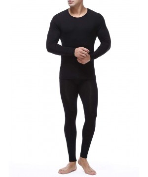 Thermal Underwear Men's Ultra Soft Thermal Underwear Set Stretchy Thin Modal Cotton Long Johns Top & Bottom Set - Black - CX1...