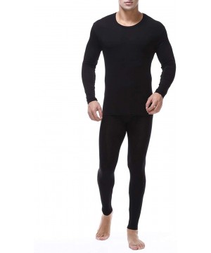 Thermal Underwear Men's Ultra Soft Thermal Underwear Set Stretchy Thin Modal Cotton Long Johns Top & Bottom Set - Black - CX1...