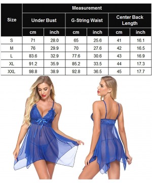 Baby Dolls & Chemises Women Sexy Lingerie Lace Babydoll Nightdress Mesh Chemise V Neck Sleepwear - Royal blue - CW1906N0SW6