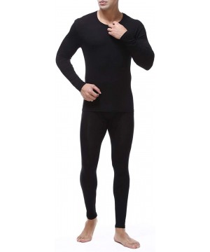 Thermal Underwear Men's Ultra Soft Thermal Underwear Set Stretchy Thin Modal Cotton Long Johns Top & Bottom Set - Black - CX1...