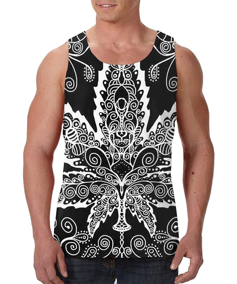 Undershirts Men's Fashion Sleeveless Shirt- Summer Tank Tops- Athletic Undershirt - Cool Cannabis Weed Unique Design Black - ...