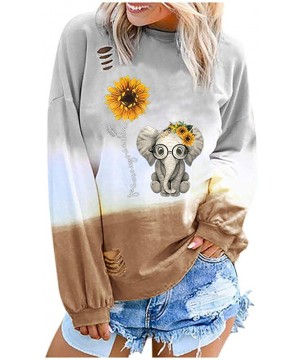 Sets Womens Long Sleeve Shirts Contrast Color Tye Dye Sweatshirt Casual Loose Print Pullover Tops Blouse Sunflower_khaki - CJ...