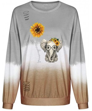 Sets Womens Long Sleeve Shirts Contrast Color Tye Dye Sweatshirt Casual Loose Print Pullover Tops Blouse Sunflower_khaki - CJ...