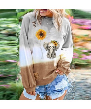 Sets Womens Long Sleeve Shirts Contrast Color Tye Dye Sweatshirt Casual Loose Print Pullover Tops Blouse Sunflower_khaki - CJ...