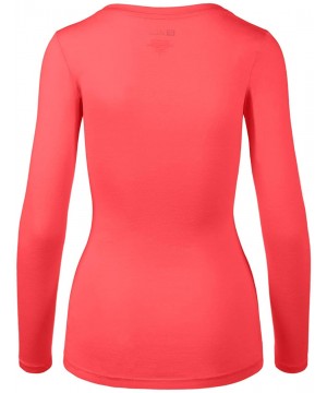 Shapewear Women's Basic Long Sleeve V Neck Tee Everyday Casual Shirts - 107-coral - CB1874A38ZT