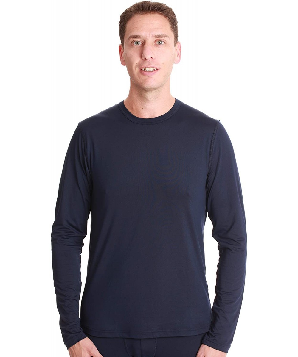 Thermal Underwear Men's Long Sleeve Thermal Shirt Compression Base Layer Mock Neck Top - Navy - Crew Neck - C718I4DKDME