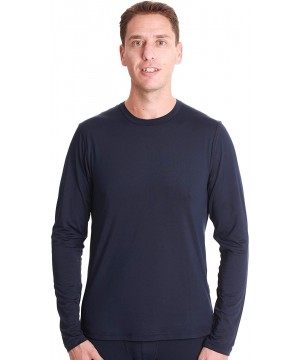 Thermal Underwear Men's Long Sleeve Thermal Shirt Compression Base Layer Mock Neck Top - Navy - Crew Neck - C718I4DKDME