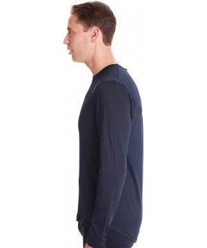 Thermal Underwear Men's Long Sleeve Thermal Shirt Compression Base Layer Mock Neck Top - Navy - Crew Neck - C718I4DKDME