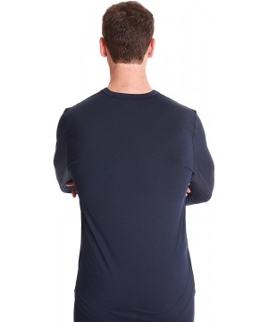 Thermal Underwear Men's Long Sleeve Thermal Shirt Compression Base Layer Mock Neck Top - Navy - Crew Neck - C718I4DKDME