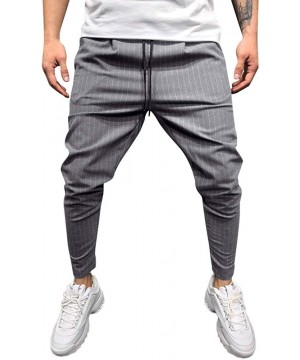 Boxers 2019 Men's Casual Solid Loose Stripe Pocket Sweatpant Trousers Jogger Pant - Gray - C418NZS2KT2