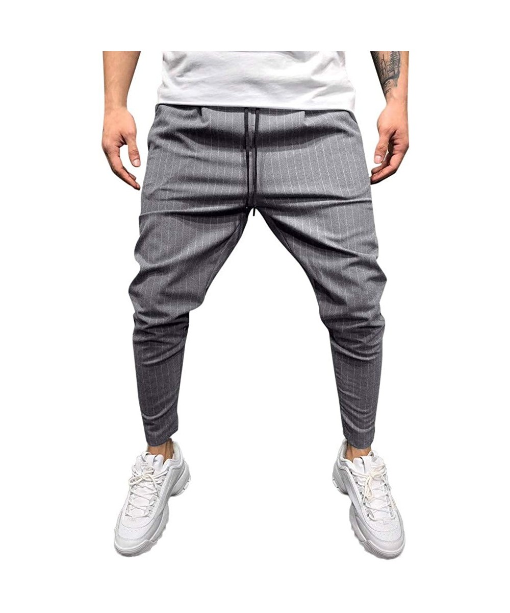 Boxers 2019 Men's Casual Solid Loose Stripe Pocket Sweatpant Trousers Jogger Pant - Gray - C418NZS2KT2