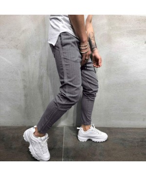 Boxers 2019 Men's Casual Solid Loose Stripe Pocket Sweatpant Trousers Jogger Pant - Gray - C418NZS2KT2