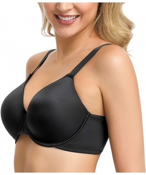 Bras Women's Plus Size Minimizer Bra Full Figure Underwire T-Shirt Bra Molded Cup - Rich Black - C518WU3ZS5D