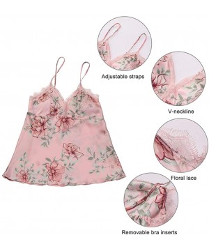 Sets Women's Satin Lace Full Slip Chemise Silk Nightgown Sleepwear - Pink-bel162 - C518DTU0MYH