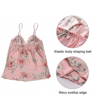 Sets Women's Satin Lace Full Slip Chemise Silk Nightgown Sleepwear - Pink-bel162 - C518DTU0MYH