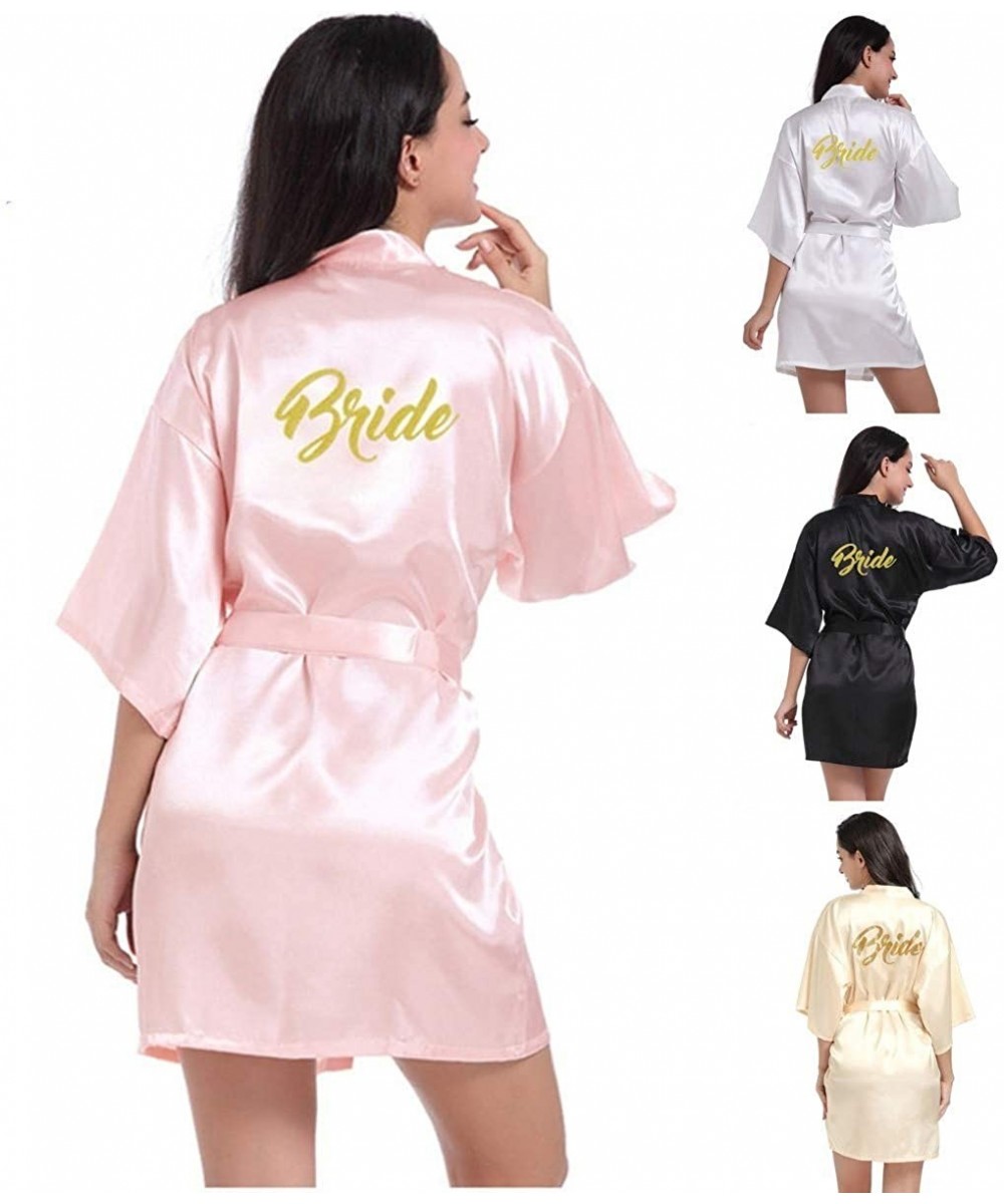 Robes Women's Short Satin Bridal Robe Kimono Wedding Party Getting Ready Robe with Gold Glitter - Style001-pink - CS199S954MI