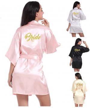 Robes Women's Short Satin Bridal Robe Kimono Wedding Party Getting Ready Robe with Gold Glitter - Style001-pink - CS199S954MI