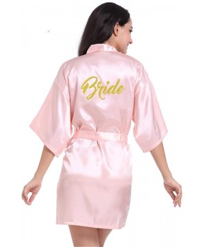 Robes Women's Short Satin Bridal Robe Kimono Wedding Party Getting Ready Robe with Gold Glitter - Style001-pink - CS199S954MI