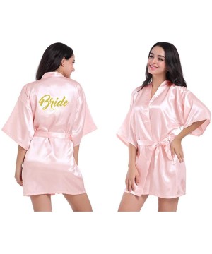 Robes Women's Short Satin Bridal Robe Kimono Wedding Party Getting Ready Robe with Gold Glitter - Style001-pink - CS199S954MI