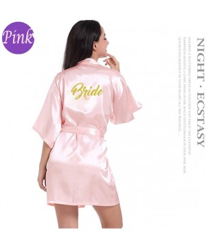 Robes Women's Short Satin Bridal Robe Kimono Wedding Party Getting Ready Robe with Gold Glitter - Style001-pink - CS199S954MI