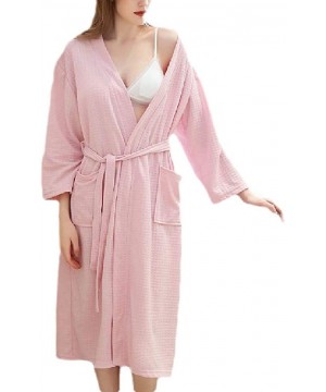 Robes Women's 3/4 Sleeve Cotton Kimono Fashion Waffle-Weave-Spa Lightweight Robes - Pink - C819DIG0ZST