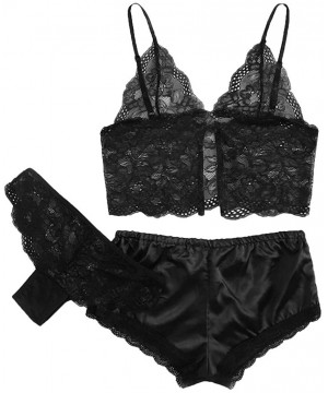 Sets 2020 New Womens Sleepwear Set Sexy Satin Cami and Shorts Lace Pajamas Nightwear 2 3 Piece Set Sleepwear E black - CZ193T...