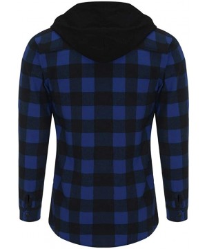 Trunks Mens Casual Fashion Plaid Long Sleeve Lapel Shirt Top Blouse - Blue2 - CU195S92DZN