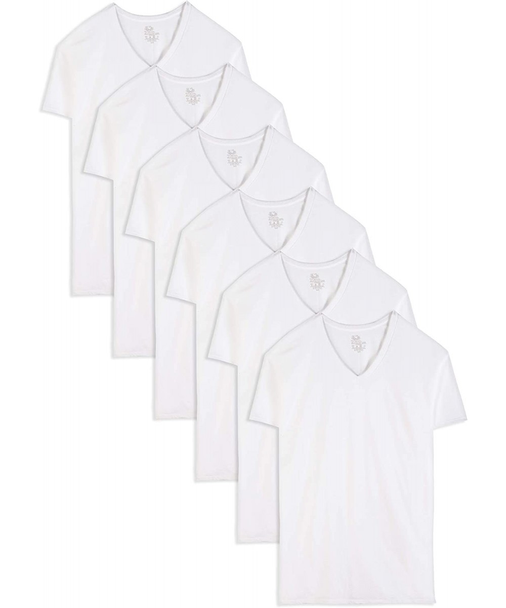 Undershirts Men's Stay Tucked V-Neck T-Shirt - Tall Man - White - 6 Pack - CR18KDC02R0