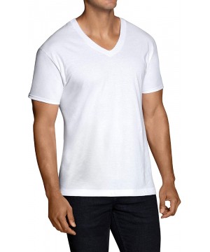 Undershirts Men's Stay Tucked V-Neck T-Shirt - Tall Man - White - 6 Pack - CR18KDC02R0