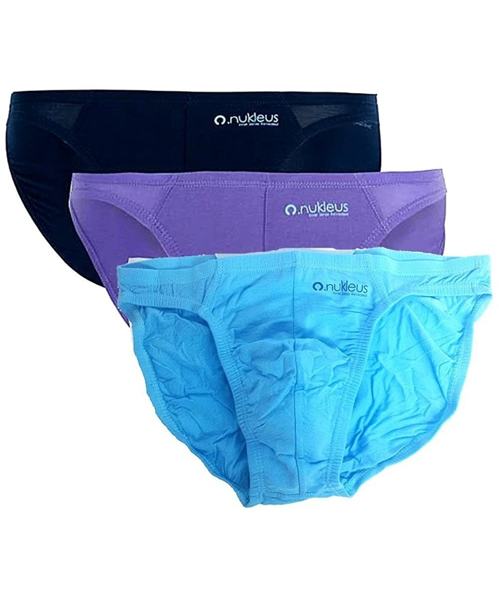 Briefs 3X Men's Mini Brief Premium Bamboo Silk 100% Organic Ultra Soft Plain - Blue + Navy + Purple - CY12CY81AA9