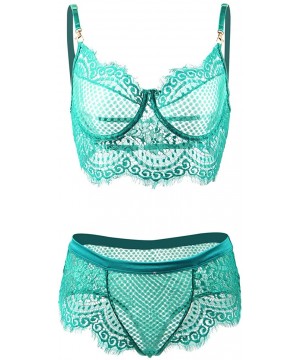 Thermal Underwear Women Lingerie Lace Bra and Panty Set Two Piece See Through Babydoll Push Up Bra Underwear - Green - CQ197Y...