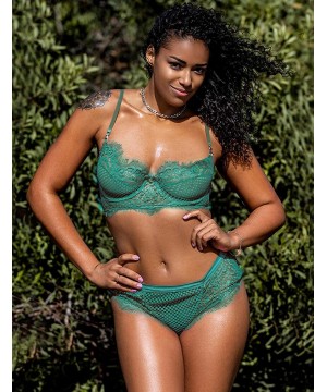 Thermal Underwear Women Lingerie Lace Bra and Panty Set Two Piece See Through Babydoll Push Up Bra Underwear - Green - CQ197Y...