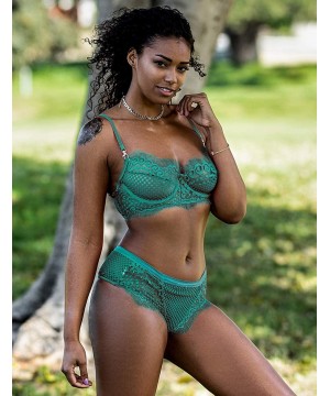 Thermal Underwear Women Lingerie Lace Bra and Panty Set Two Piece See Through Babydoll Push Up Bra Underwear - Green - CQ197Y...