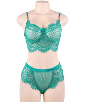 Thermal Underwear Women Lingerie Lace Bra and Panty Set Two Piece See Through Babydoll Push Up Bra Underwear - Green - CQ197Y...