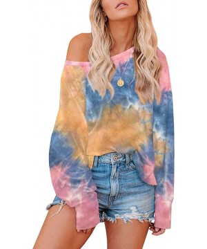 Nightgowns & Sleepshirts Womens Tie Dye Printed Sweatshirts One Shoulder Long Sleeve Round Neck Casual Pajamas Loungewear - O...