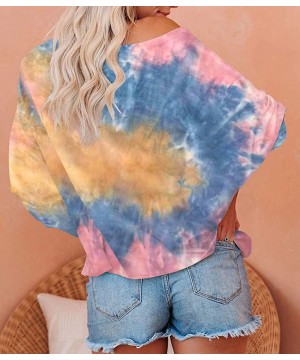 Nightgowns & Sleepshirts Womens Tie Dye Printed Sweatshirts One Shoulder Long Sleeve Round Neck Casual Pajamas Loungewear - O...