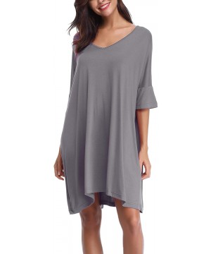 Nightgowns & Sleepshirts Women Sleep Shirt Plus Size Nightshirt Sleepwear V Neck Short Sleeve Nightwear Soft - Dark.gray - CU...