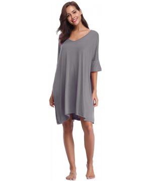 Nightgowns & Sleepshirts Women Sleep Shirt Plus Size Nightshirt Sleepwear V Neck Short Sleeve Nightwear Soft - Dark.gray - CU...