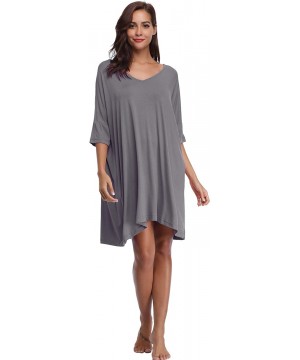 Nightgowns & Sleepshirts Women Sleep Shirt Plus Size Nightshirt Sleepwear V Neck Short Sleeve Nightwear Soft - Dark.gray - CU...