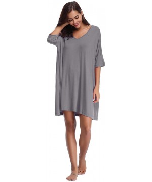 Nightgowns & Sleepshirts Women Sleep Shirt Plus Size Nightshirt Sleepwear V Neck Short Sleeve Nightwear Soft - Dark.gray - CU...