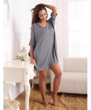 Nightgowns & Sleepshirts Women Sleep Shirt Plus Size Nightshirt Sleepwear V Neck Short Sleeve Nightwear Soft - Dark.gray - CU...